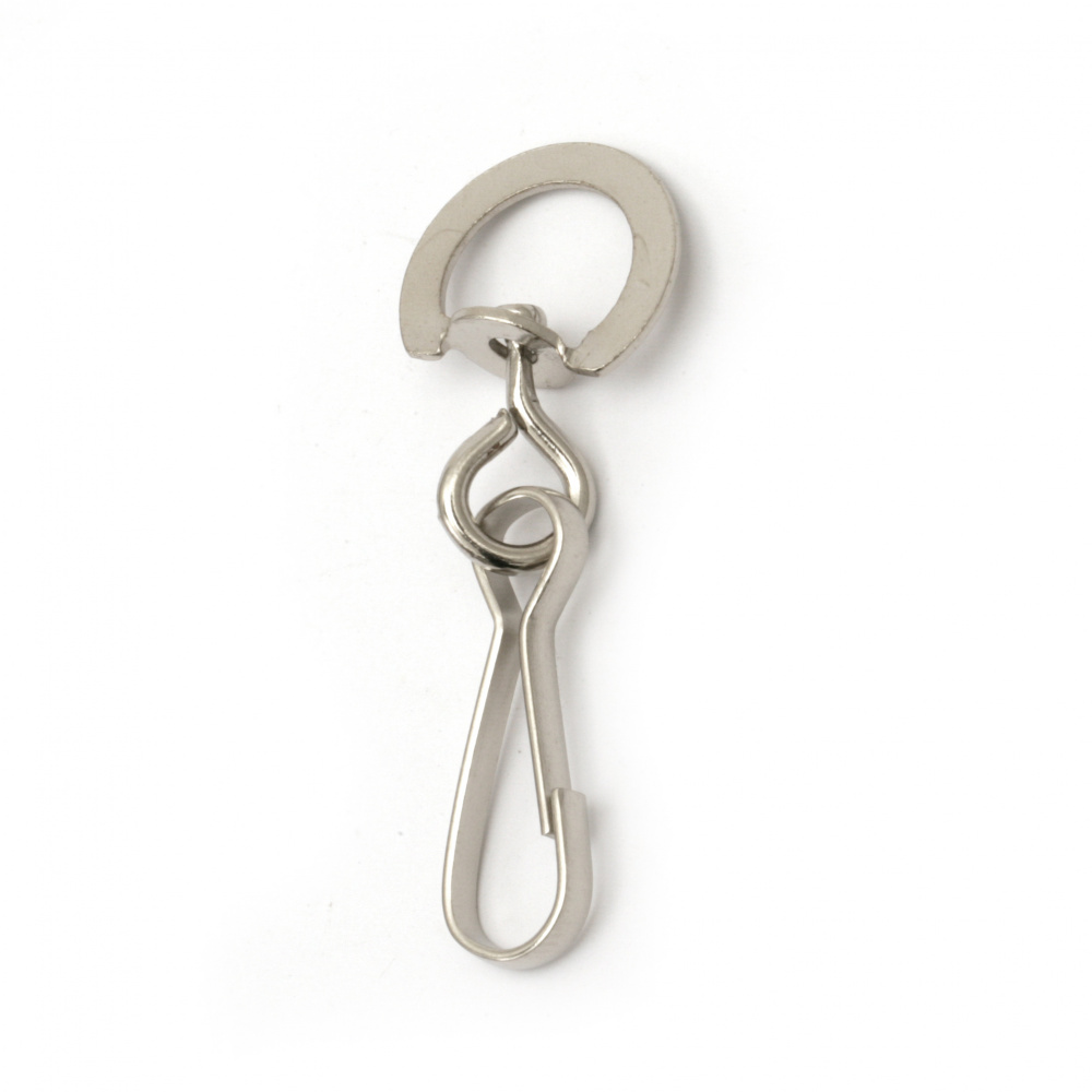 Metal Bag Clasp with Hook / 16x20x74 mm / Silver - 10 pieces