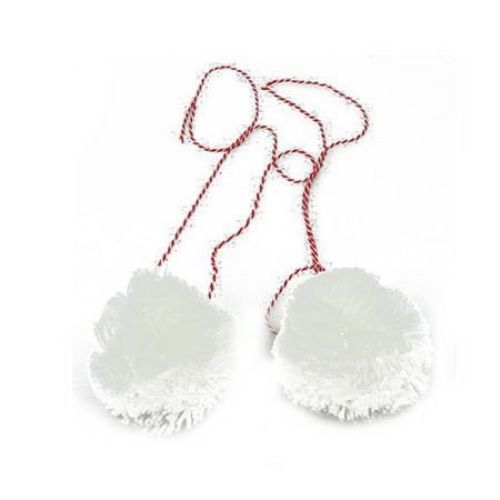 White Pompoms with Twisted Red and White Cord / 80 mm - 2 pieces