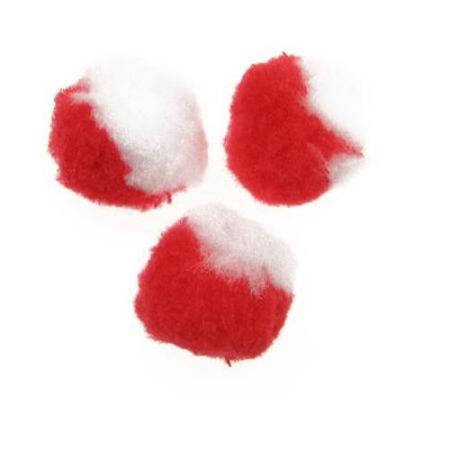 Two-tone Pompoms for DIY Martenitsi / 30 mm - 10 pieces
