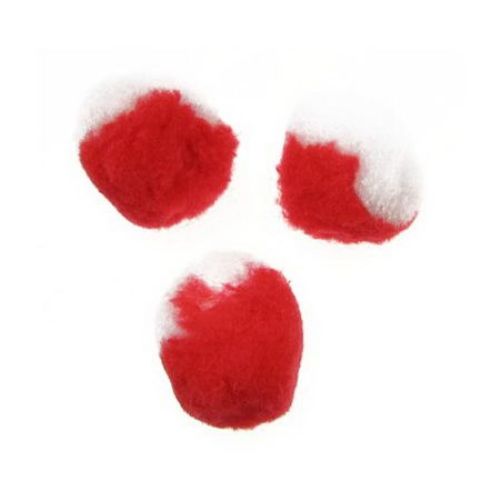 Red and White Pompoms / 35 mm - 10 pieces