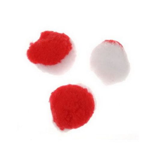 Red and White Pompoms / 45 mm - 10 pieces