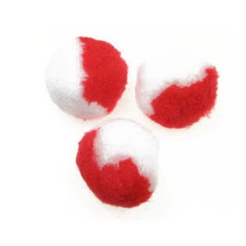 Two-tone (Red and White) Pompoms / 55 mm - 10 pieces