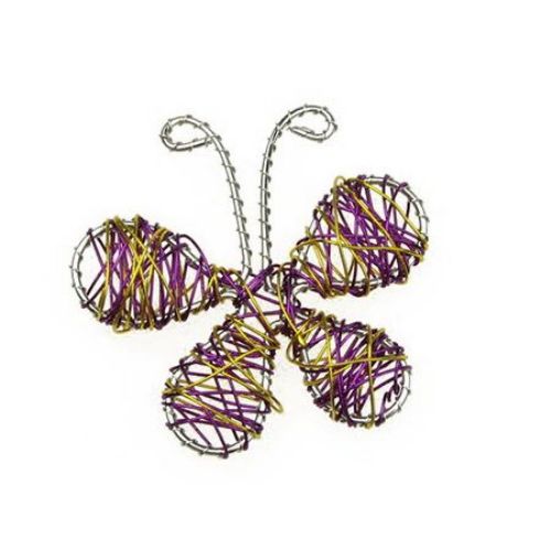 Wire Butterfly Pendant for DIY Jewelry Design / 65 mm / Silver, Yellow and Purple