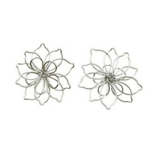 Wire Flower for Jewelry Making / 40 mm / Silver - 2 pieces