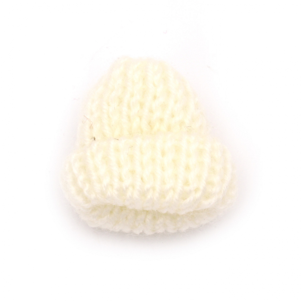 Knitted hat, Element for decoration  35x30 mm color white - 5 pieces