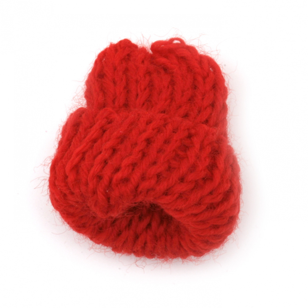 Πλεκτό καπέλο, Στοιχείο για διακόσμηση κόκκινο χρώμα 35x30 mm - 5 τεμάχια