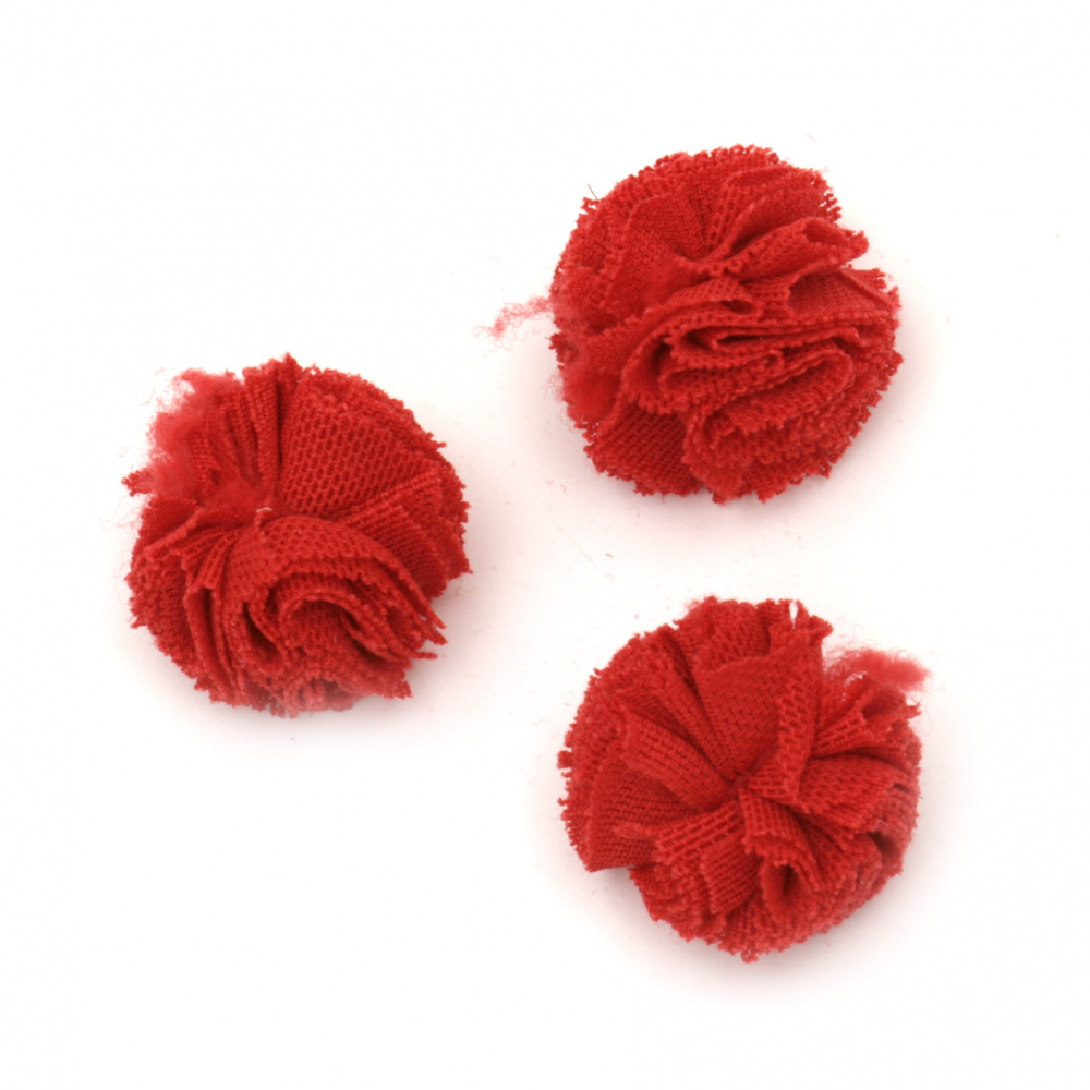 Pompoms made of Elastic Fabric / 20 mm / Red - 10 pieces