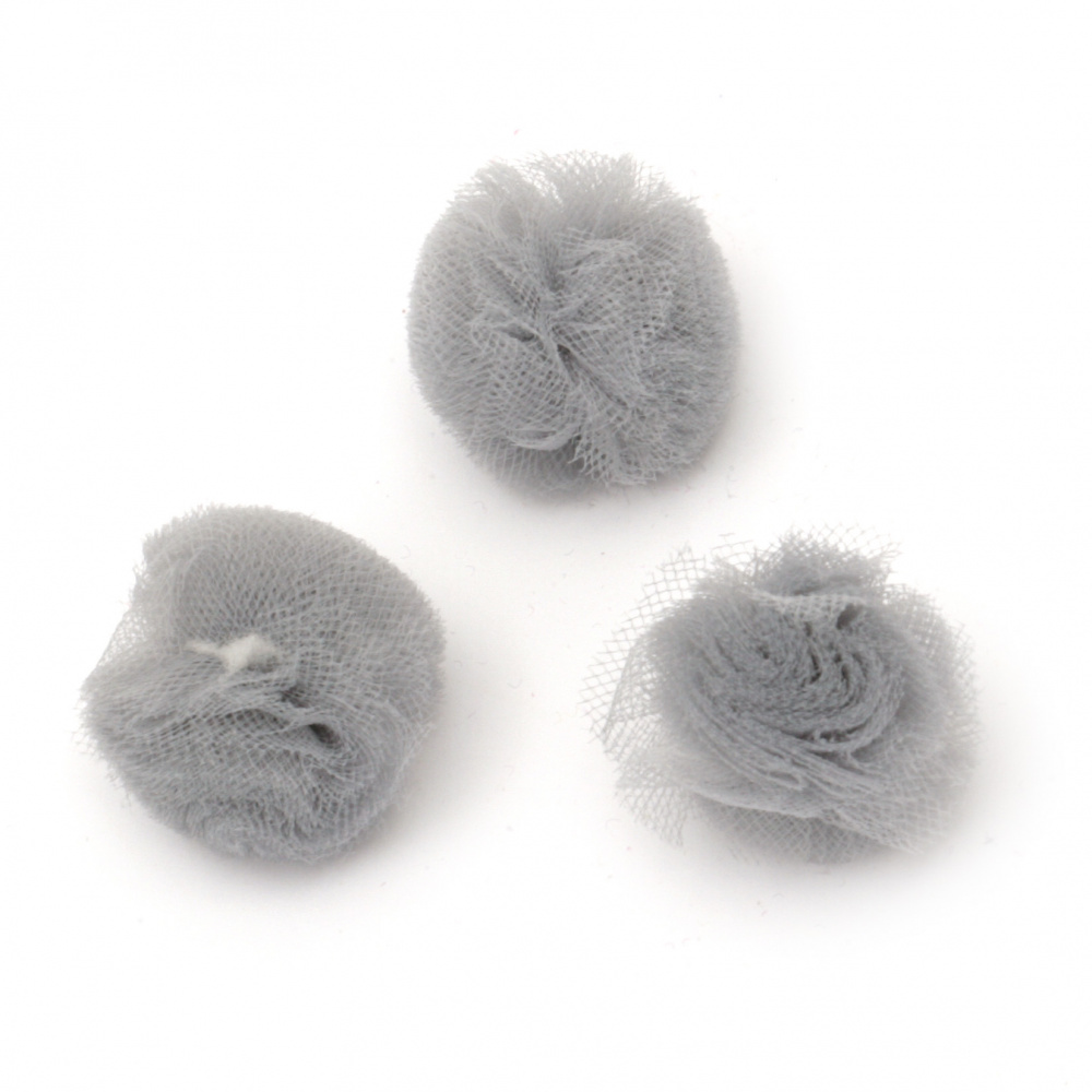 Tulle pompoms 20 mm color light gray -10 pieces