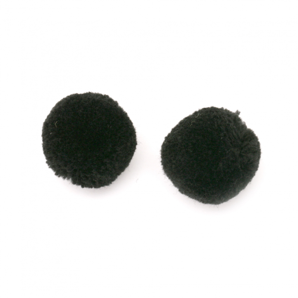 Pompoms 25 mm black handmade - 10 pieces