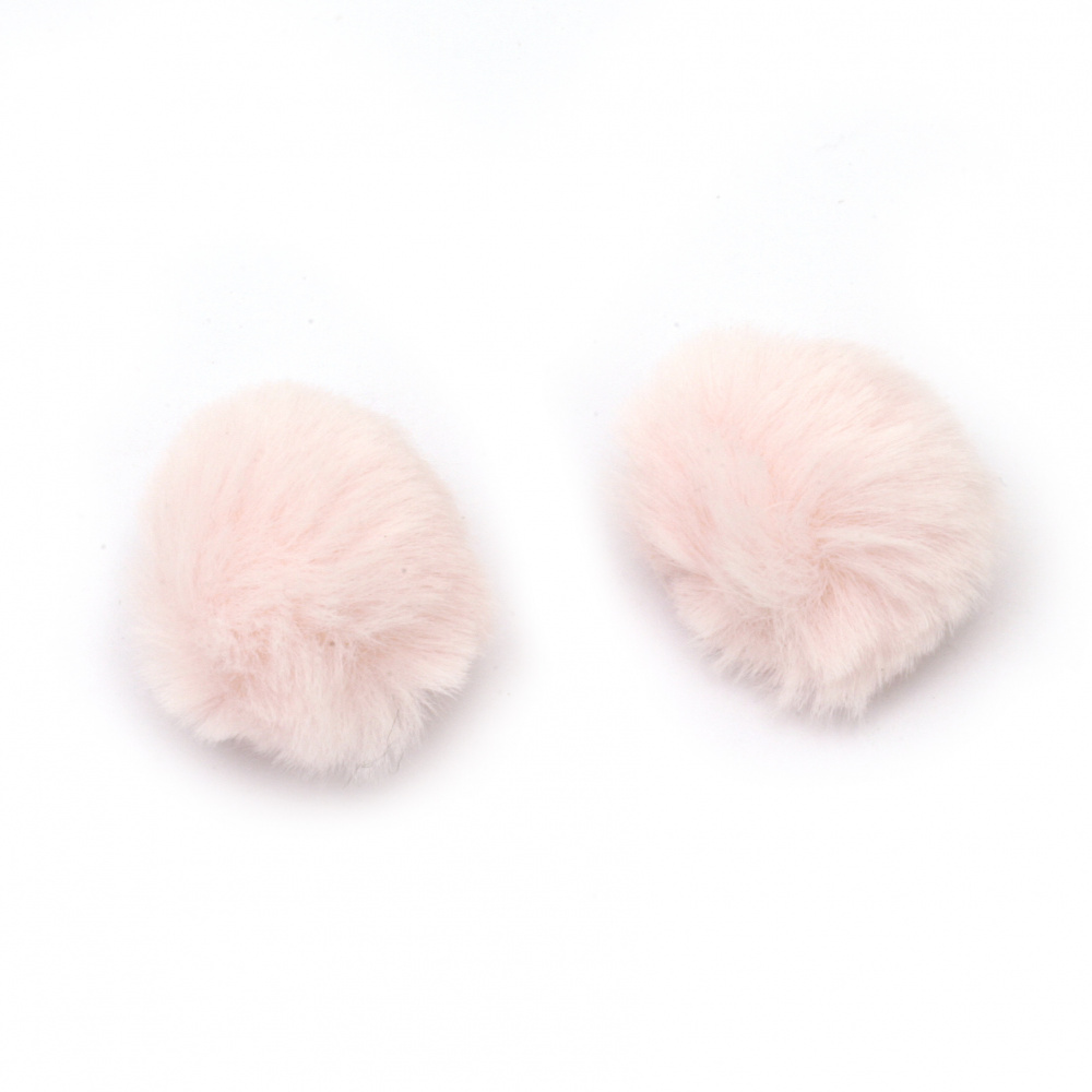 Faux Leather Fluffy Pom Poms / 25 mm / Pink - 2 pieces