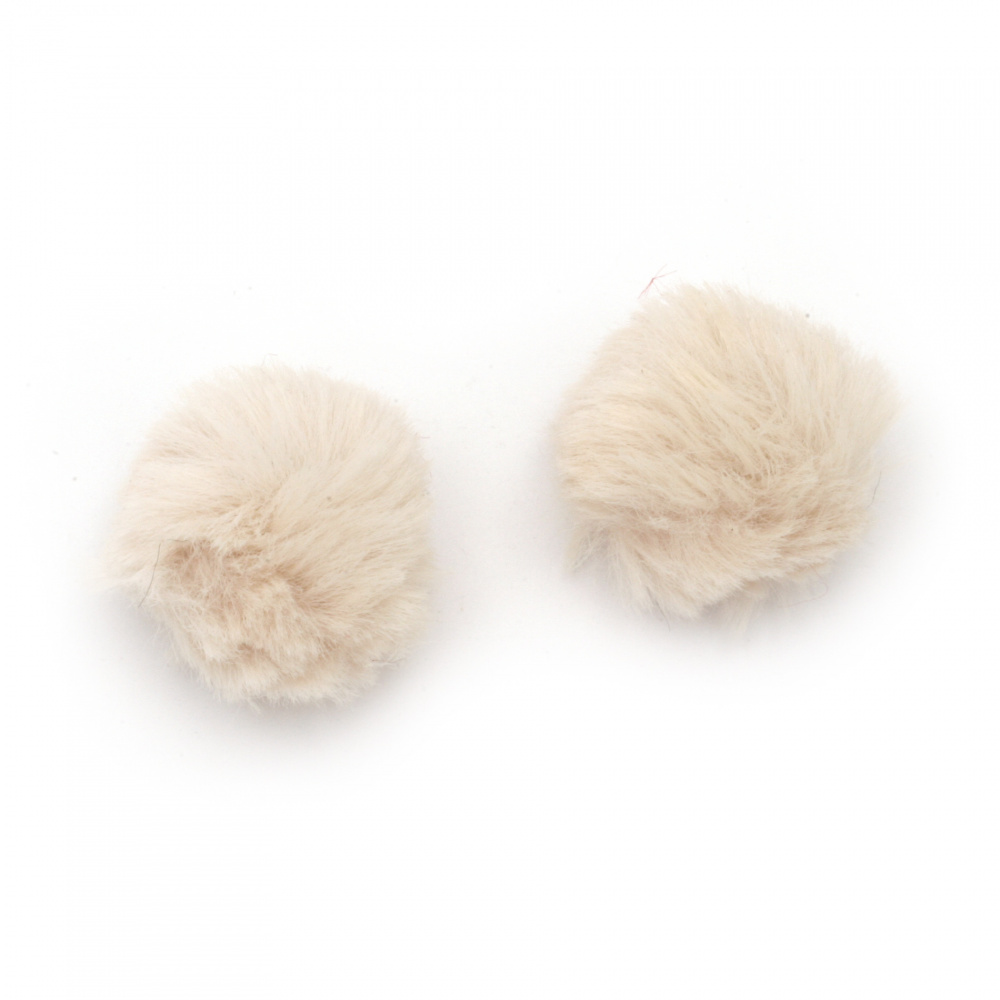 Faux Fur Pompoms for Hats,  Scarves, Key Chains / 25 mm / Beige - 2 pieces