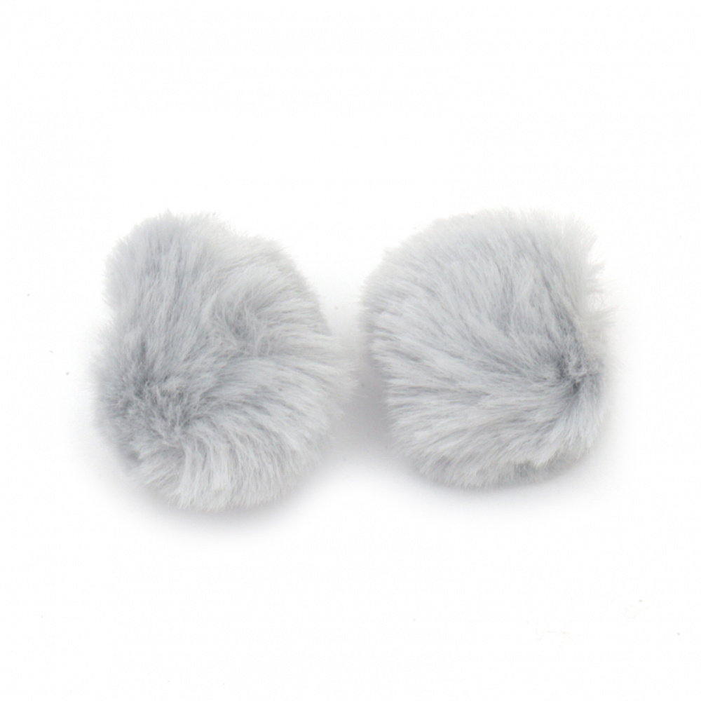 Faux Leather Fluffy Pom Poms for DIY Toys, Fashion Accessories, Key Chains / 25 mm / Gray - 2 pieces