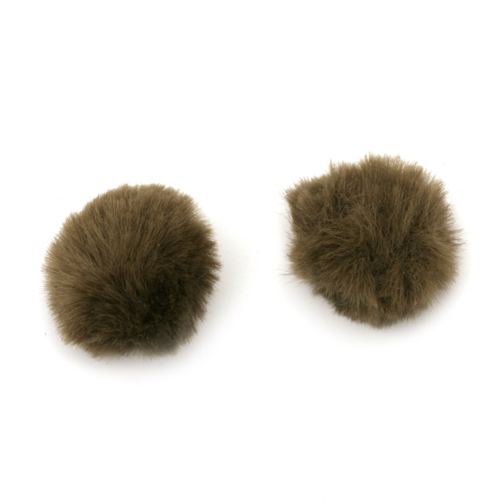 Eco Leather Pom poms for Hats,  Scarves, Key Chains, Toys / 25 mm /  Olive Green - 2 pieces