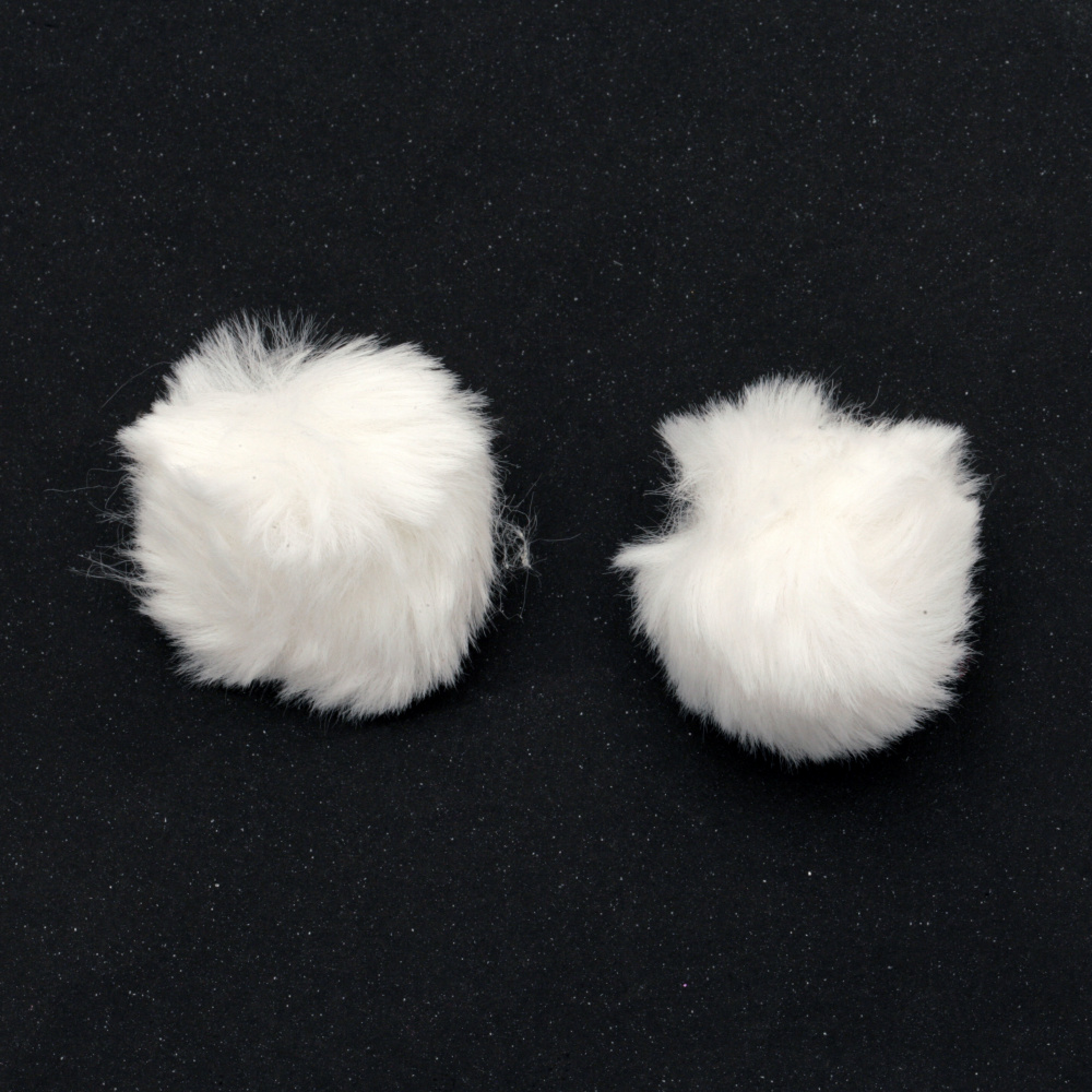 Faux Fur Pom Pom Balls / 40 mm / White - 2 pieces