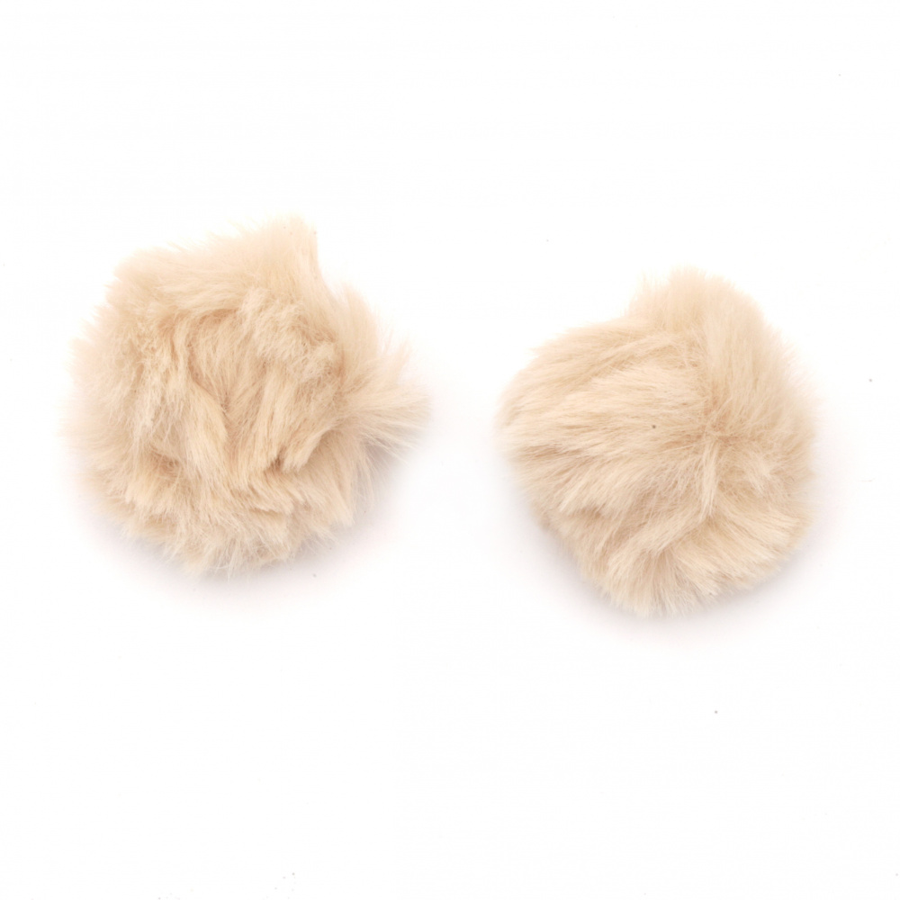 Eco Leather Pom poms for Hats,  Scarves, Key Chains, Toys / 40 mm / Beige - 2 pieces