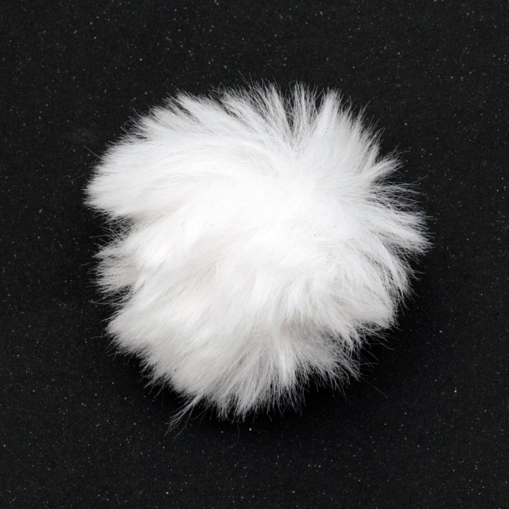 Faux Fur Pom Pom Balls for DIY Key chains, Jewelry, Hats / 55 mm / White - 2 pieces