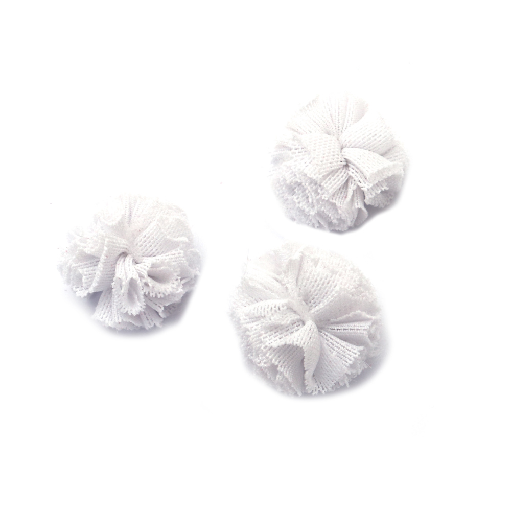 Elastic Tulle Pom-Poms 20 mm, White Color - 5 Pieces