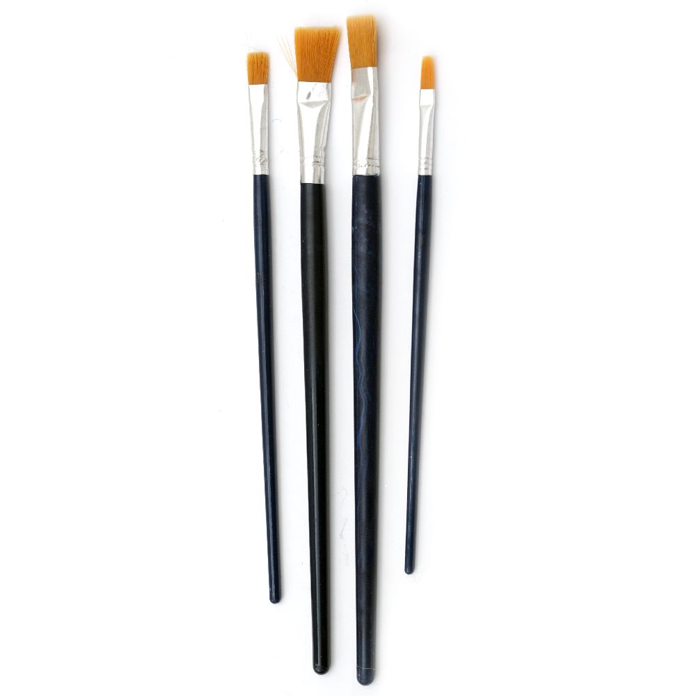 Brushes for drawing flat artificial hair set 4 pieces