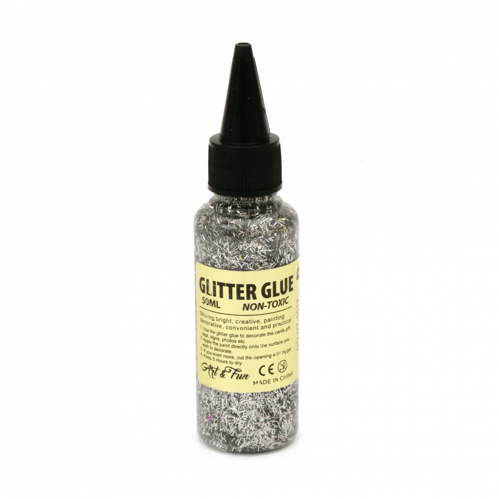 Glitter Glue with Dots and Mini Rectangles, Silver color 50 ml, perfect for DIY Craft and Decoration