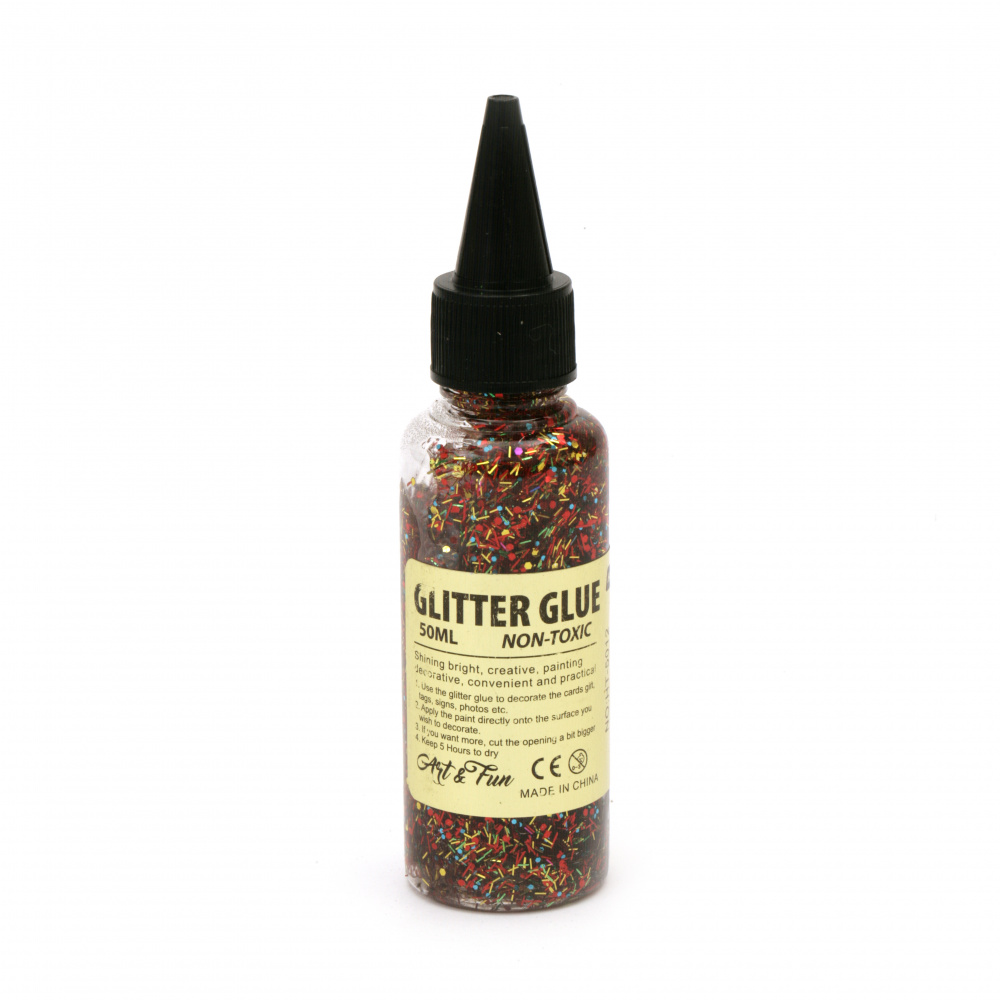Glitter Glue with Circles, Dots and Flakes, color Red, Holographic, 50 ml, Perfect for DIY Arts and Crafts
