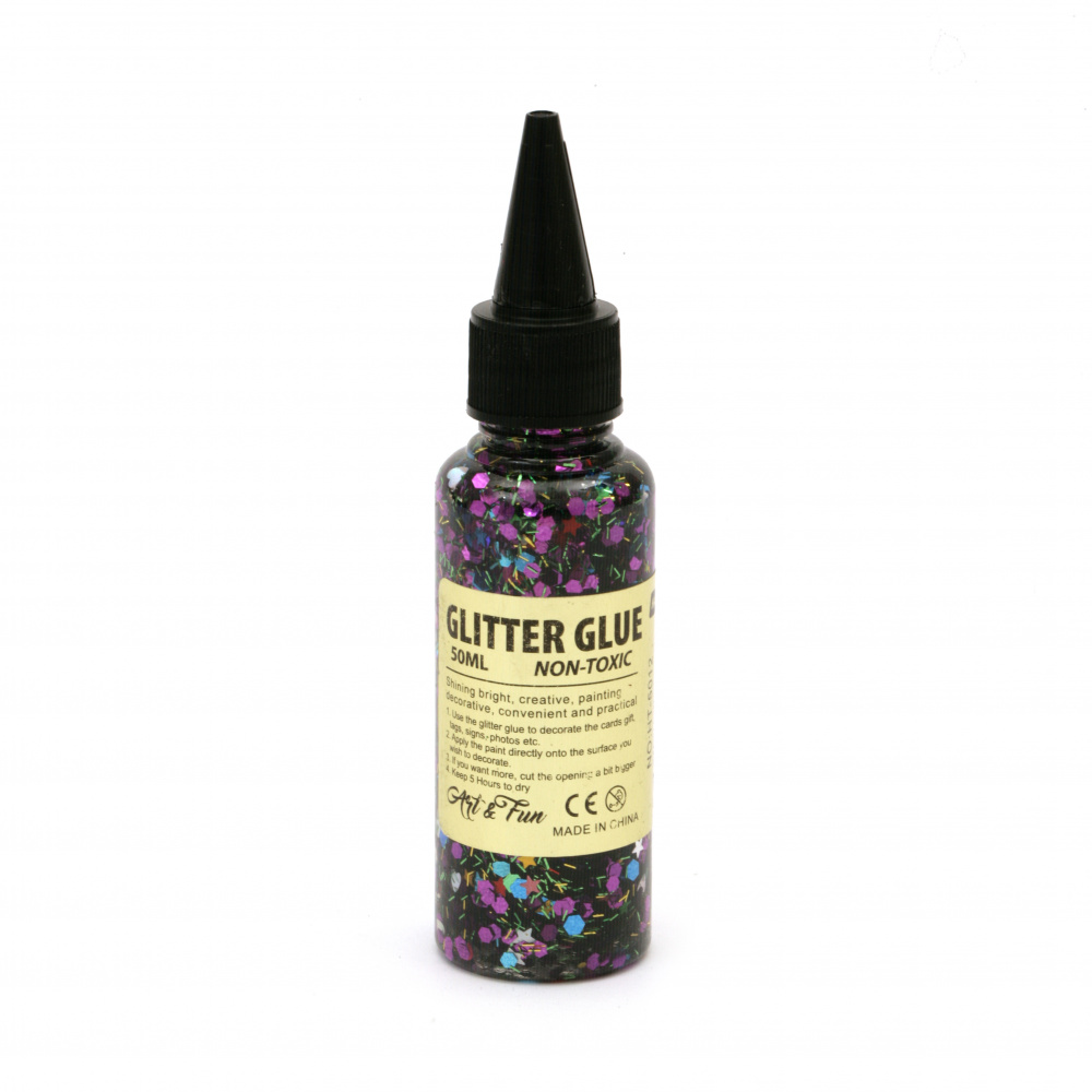Glitter Glue, mix shapes, main color Purple, Non-Toxic, 50 ml
