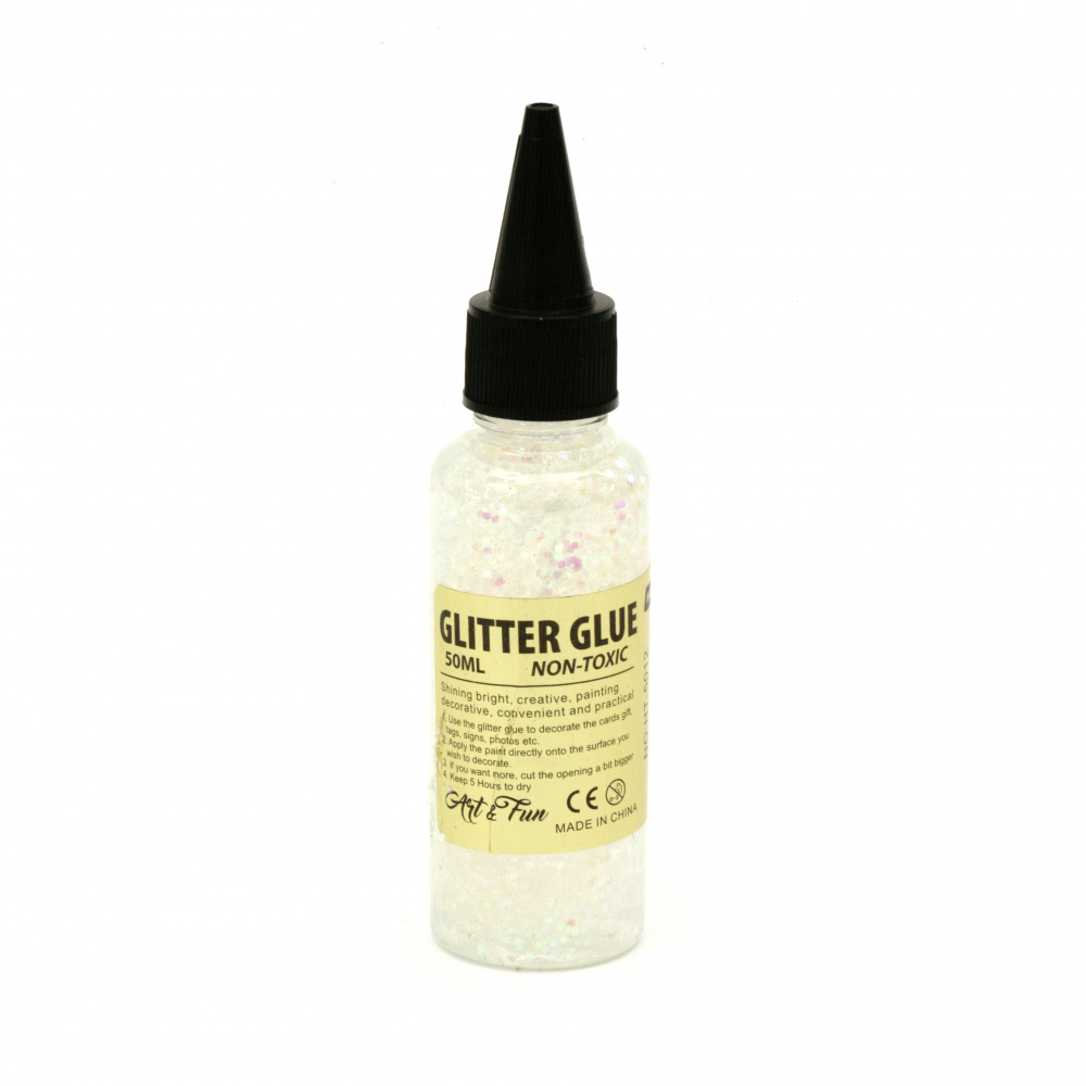 Holographic Glitter Glue with circles, color White, Non-Toxic, 50 ml