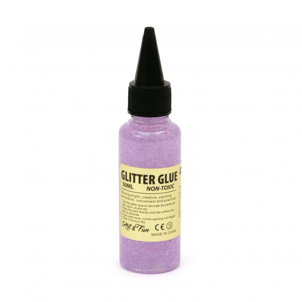 Holographic Glitter Glue with circles, color Purple, Non-Toxic, 50 ml