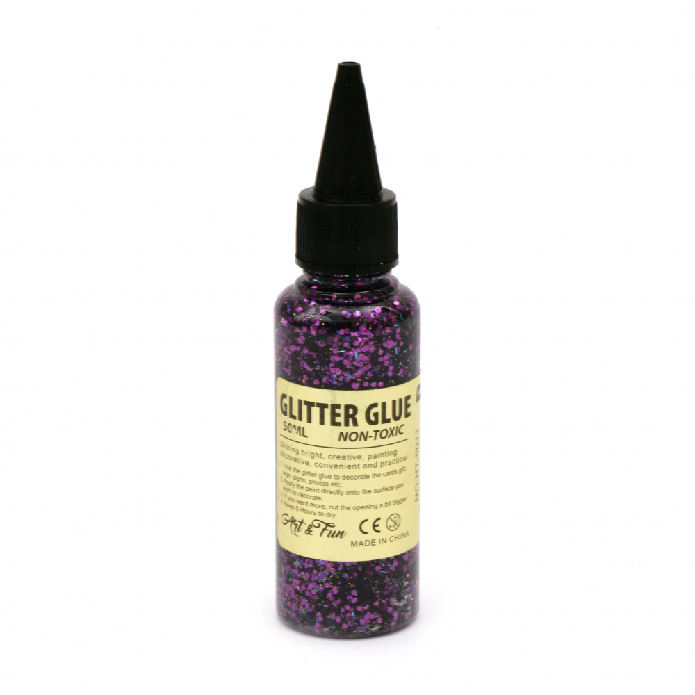 Glitter Glue with Circles, Dots and Flakes, color Purple, 50 ml, for DIY Arts and Crafts