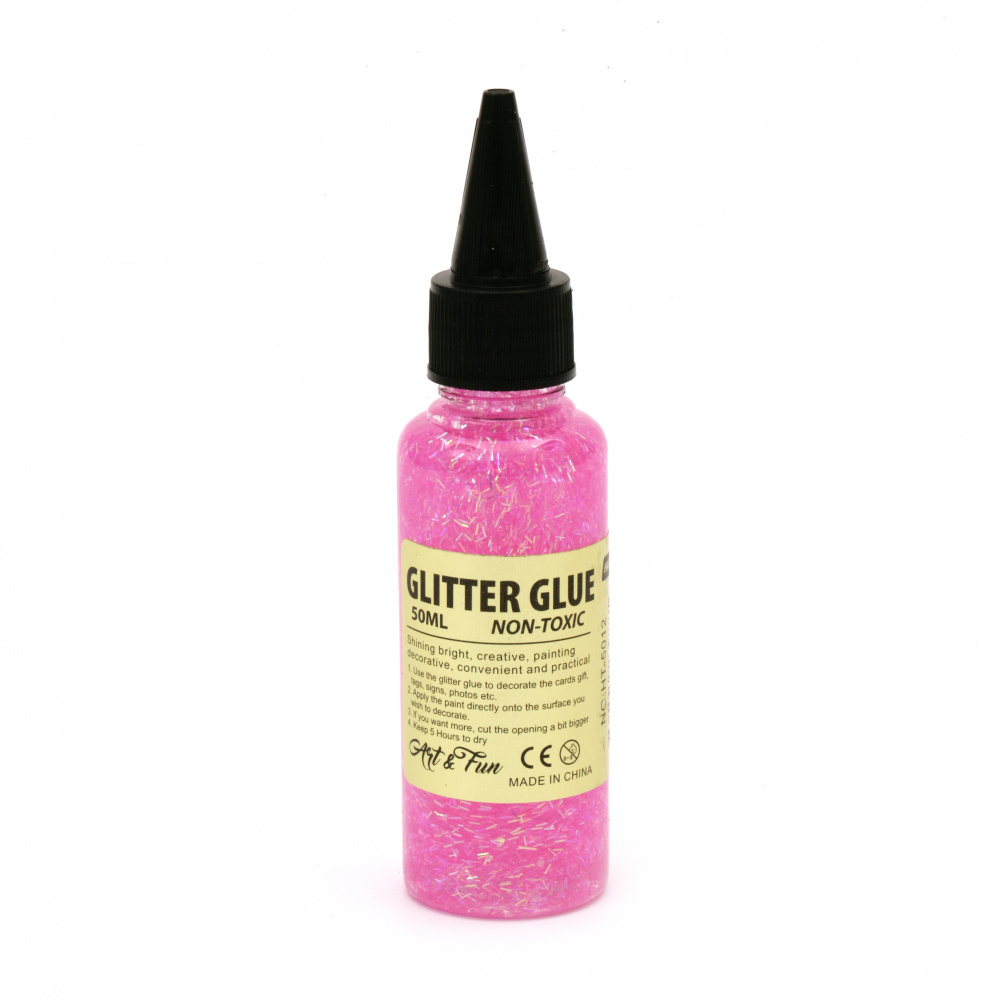 Glitter Glue with Circles, Dots and Flakes, color Pink, Holographic, 50 ml, Perfect for DIY Craft
