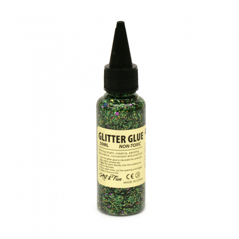 Glitter Glue with Circles, Dots and Flakes, color Green, 50 ml, for DIY Arts and Crafts