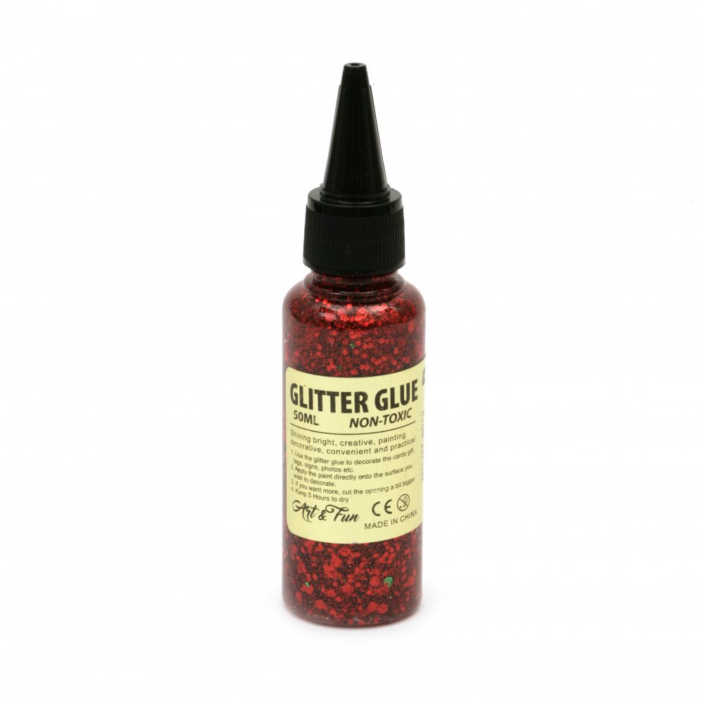 Adhesive Glitter Glue with Hexagon Dots for Decoration and DIY Arts and Crafts, color Red 50 ml