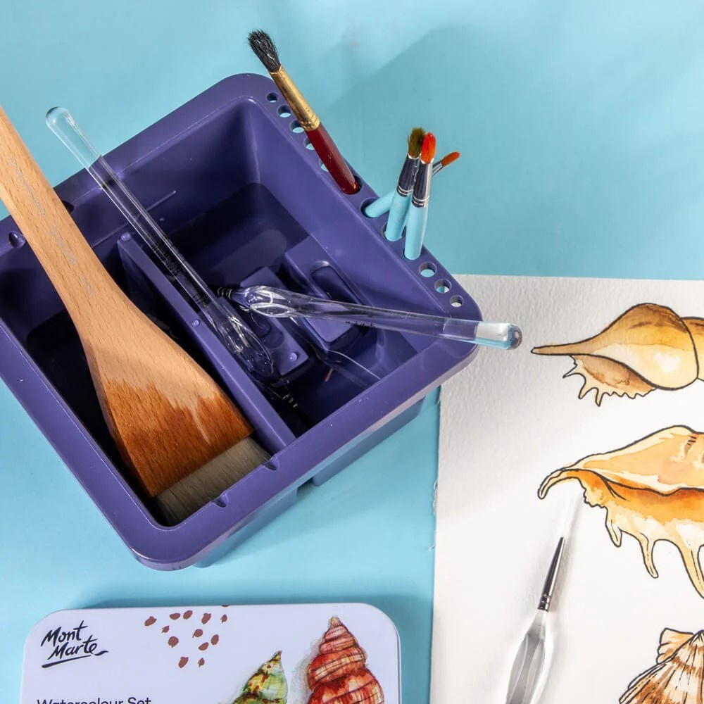 Θήκη για οργάνωση πινέλων Mont Marte Plastic Brush Washer Twin Compartment Square