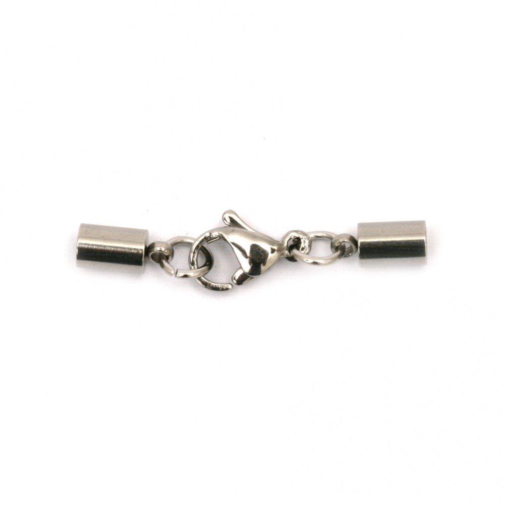 Steel tip with clasp, 32x4 mm round, 3 mm hole, silver color