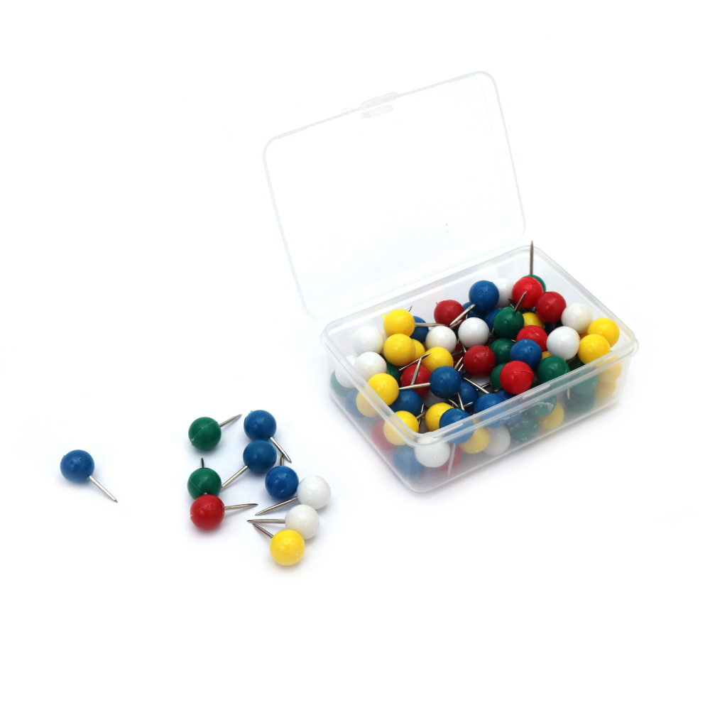 Push Ball Pins for Cork Board,  9x19 mm, MIX - 100 pieces
