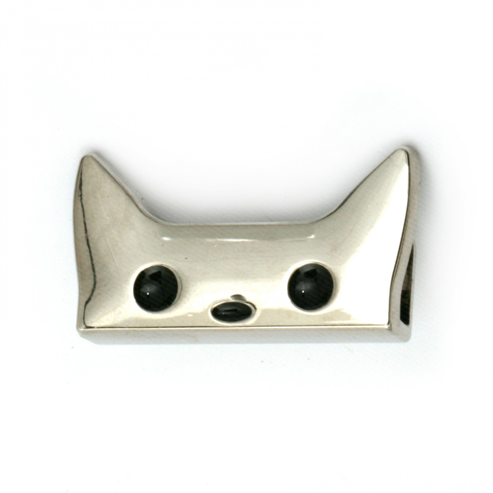 Metal Accessory for Clothing and Bag Decoration, Cat Head Design, Silver Color, 25x15 mm