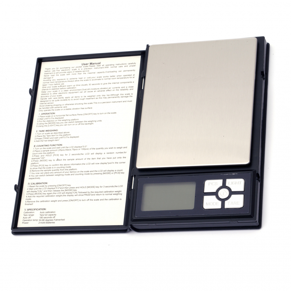 Digital jewelry scale up to 500 grams in 0.01 grams 100x165x22 mm with lid 2 batteries