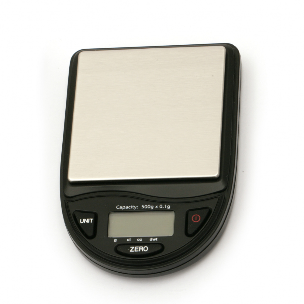 Cântar digital de uz casnic de până la 500 grame în 0,1 grame 68x100x20 mm cu capac de carcasă din piele și 2 baterii