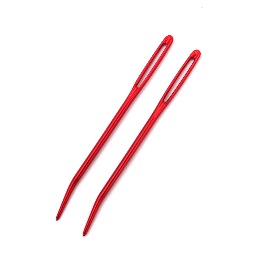 Bent Tip Large Eye Aluminum Sewing Tapestry Yarn Needles SKC, 7 cm, Red - 2 pieces