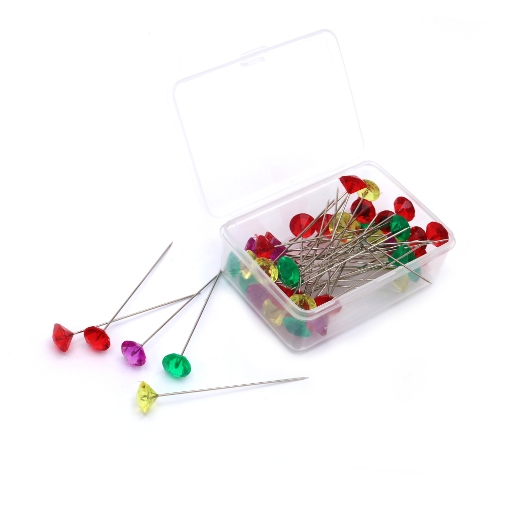 Pins with Crystal 11x64 mm, MIX - 50 pieces