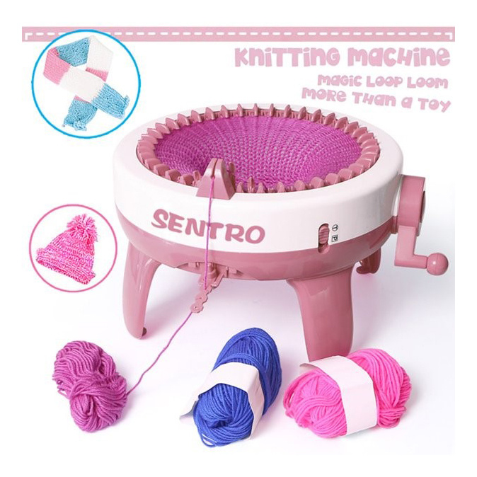 Sentro Knitting Machine for Hand Knitting 34x19.5 cm, 48 Needles for Hats and Scarves, with Counter, Hook, Needle, and 4 Yarn Balls of 25 g Each