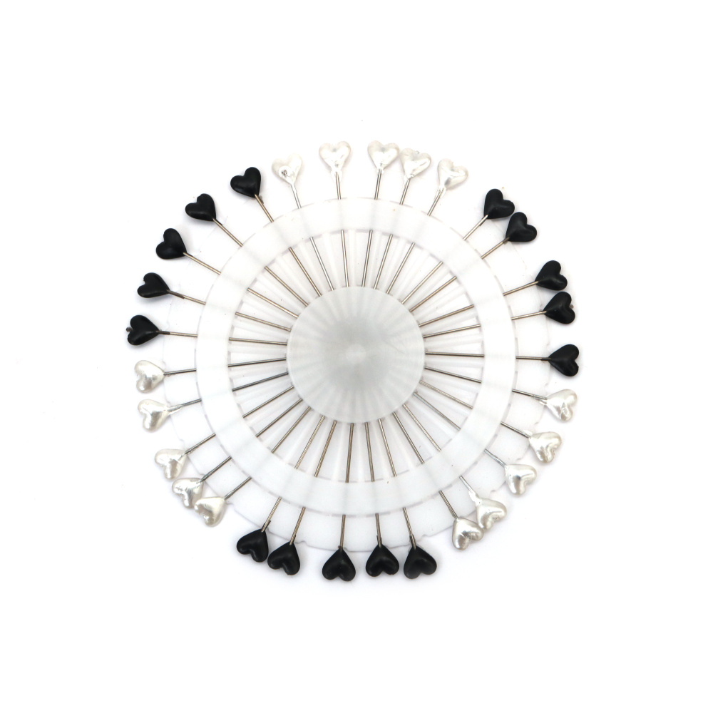 Ace decorative 55 mm inimă albă și neagră - 30 bucăți