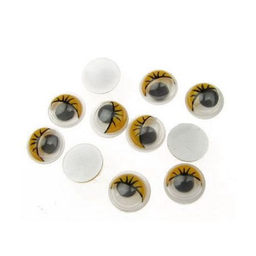 Wiggle Eyes, Decorations DIY Clothes, 8 mm with eyelashes yellow - 50 pieces
