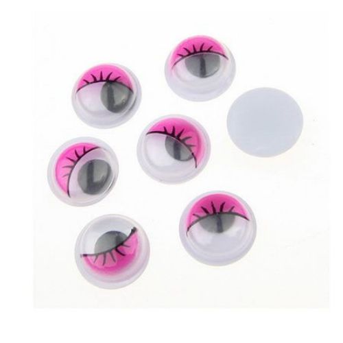 Wiggle Eyes with eyelashes for Decorations, DIY Crafts Handmade Accessories 10 mm, pink - 50 pieces