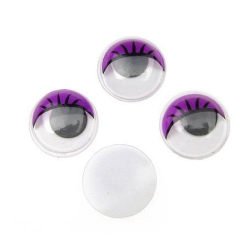 Wiggle Eyes, Decorations DIY Clothes, 15mm with eyelashes purple - 50 pieces