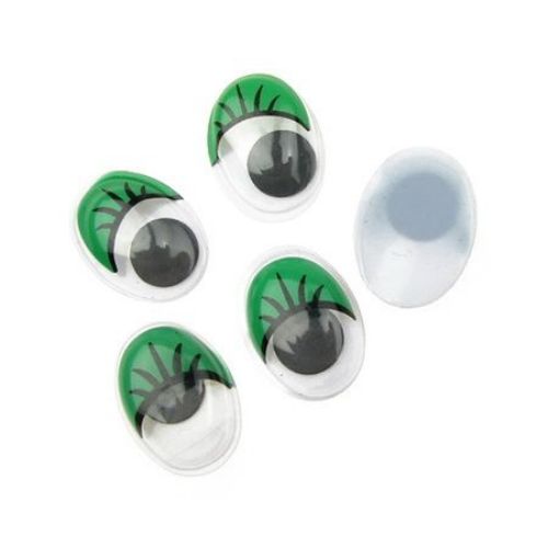 Мърдащи очички с мигли 12x16 мм цвят зелен-20 броя
