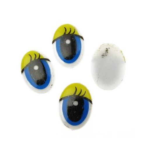 Painted Eyes with eyelashes for Decorations, DIY Crafts Handmade Accessories 16x22 mm blue with yellow - 20 pieces