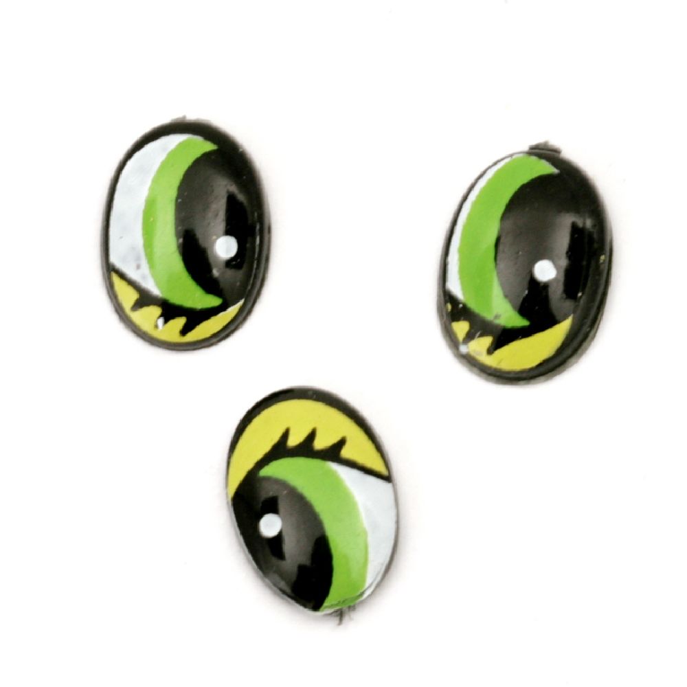 Painted Eyes with eyelashes for Decorations, DIY Crafts Handmade Accessories 9x6x1.5 mm green with yellow - 20 pieces