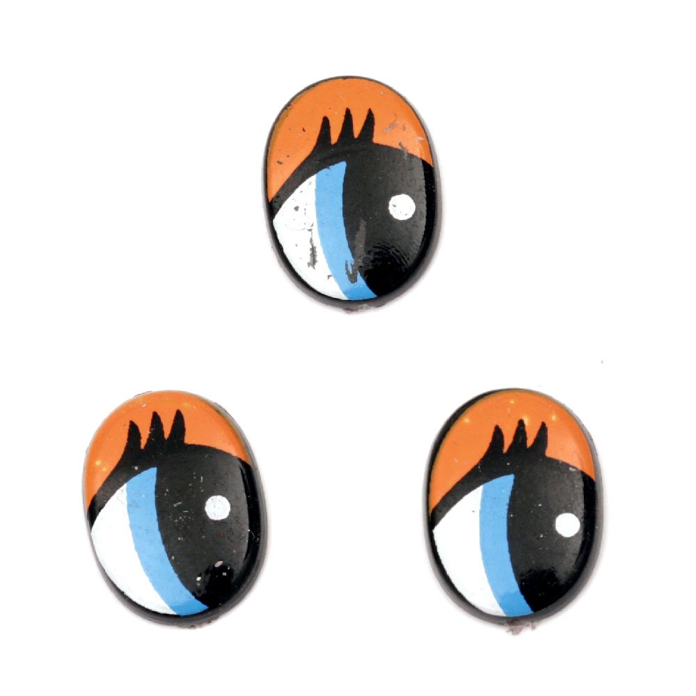 Painted Eyes with eyelashes for Decorations, DIY Crafts Handmade Accessories 16x11x2 mm blue and orange - 20 pieces