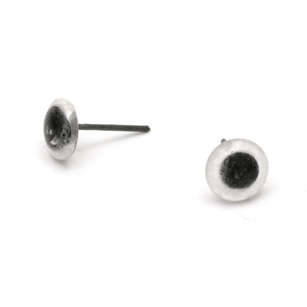 Glass eyes 6x4 mm black with nail 12 mm - 10 pieces