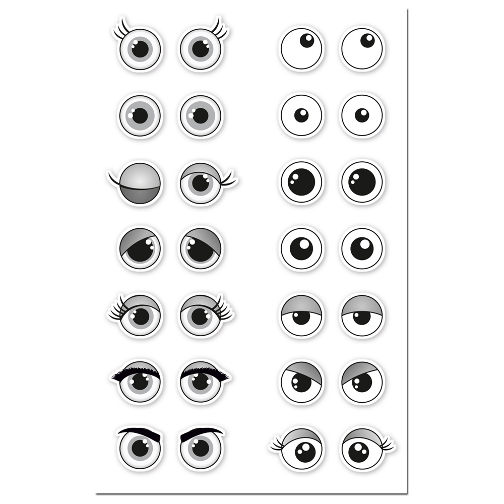 Самозалепващи 3D стикери очи 10 мм Meyco бял,черен 28 чифта -2 листа